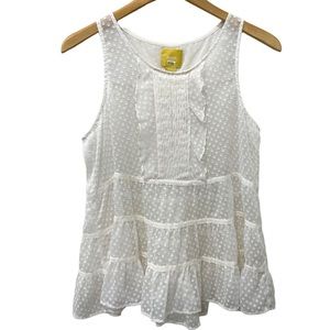 Anthropologie Maeve Tank Blouse Size Small White Sheer Sleeveless Tiered Top